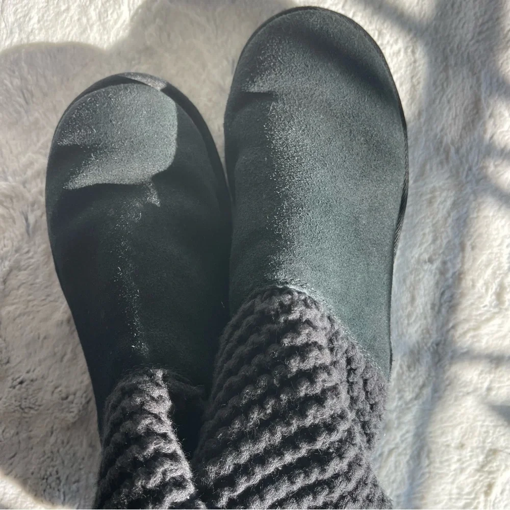 UGG Black Knit and Suede Winter Boots Women Size 5